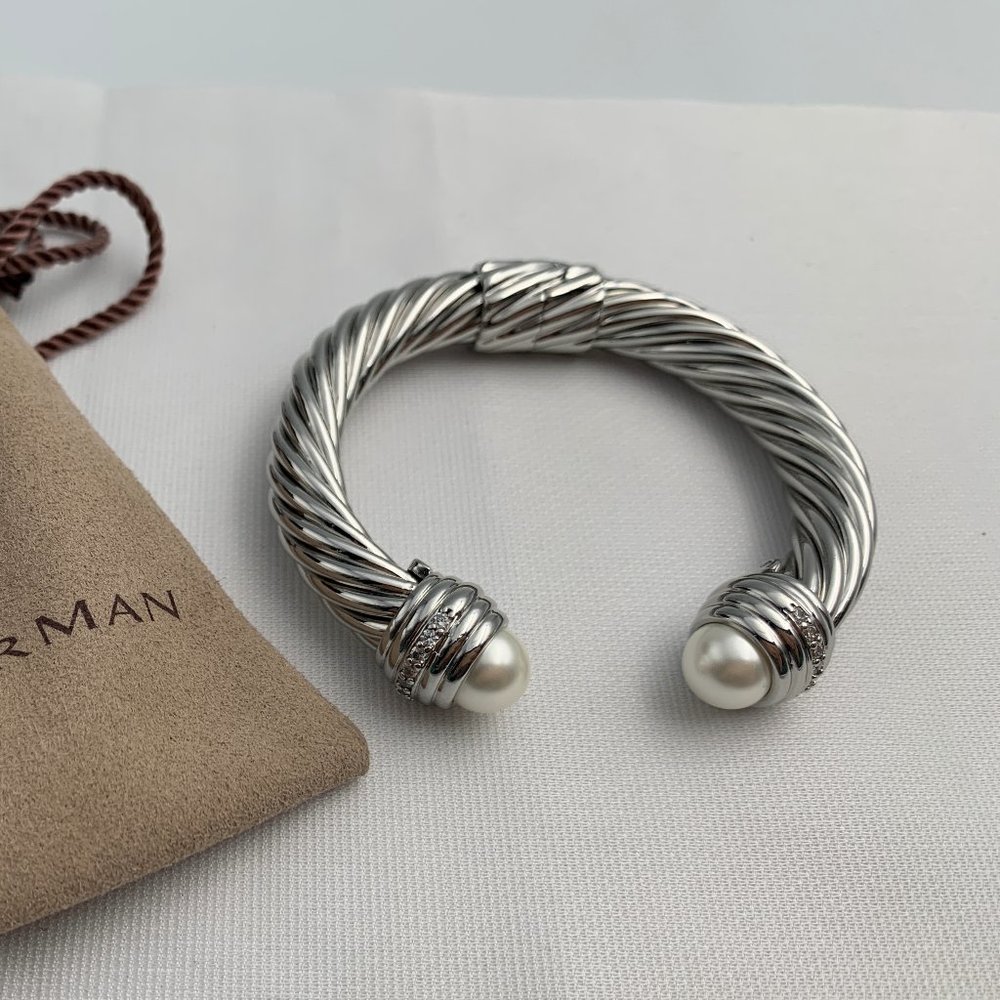 White Pearl Open Silver Bracelet